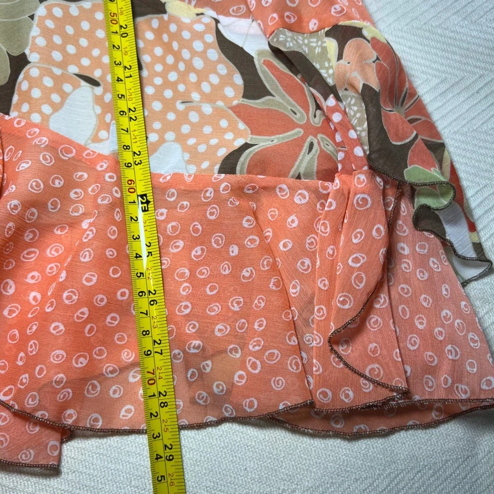 Vintage 90s Allison Taylor Orange Floral Patchwork Skirt Set Cowl Neck Top M